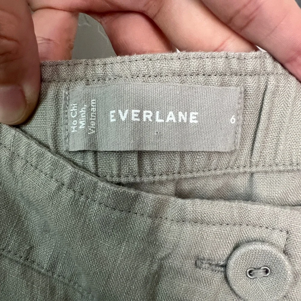 Everlane Linen Jumpsuit Women Size 6 Sage Green Button Front Tie Waist Wide Leg